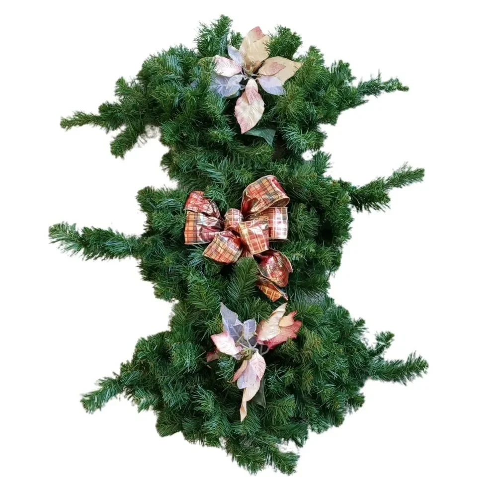 💮Set of 3 Vintage Pine Christmas Swags Pink Gold Bows Shabby Chic Y2K Decor 🎀